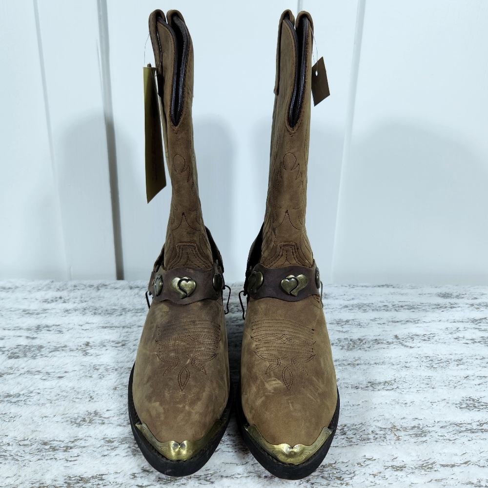 NWT Masterson Western Tan Brown Leather Cowboy Boots RB920 | Women's Size 7 - Picture 3 of 13
